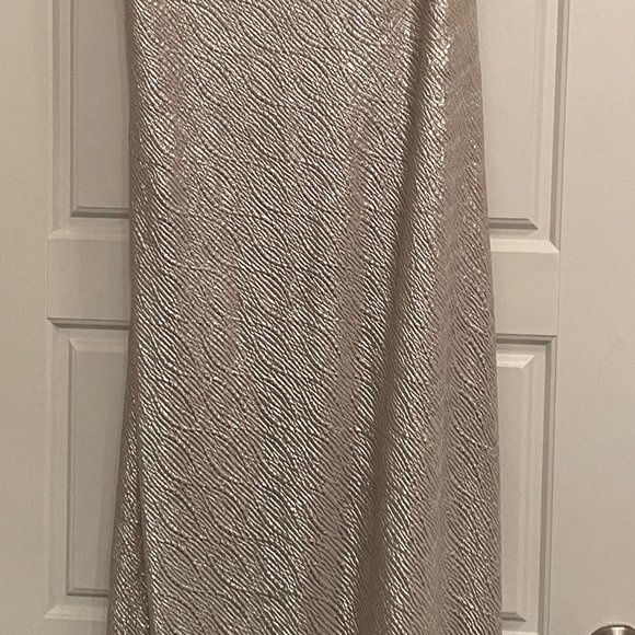 Cachet, One Shoulder Full Length Gown, Champagne Silver, Bead neck, Size 8, NWOT - Picture 3 of 10